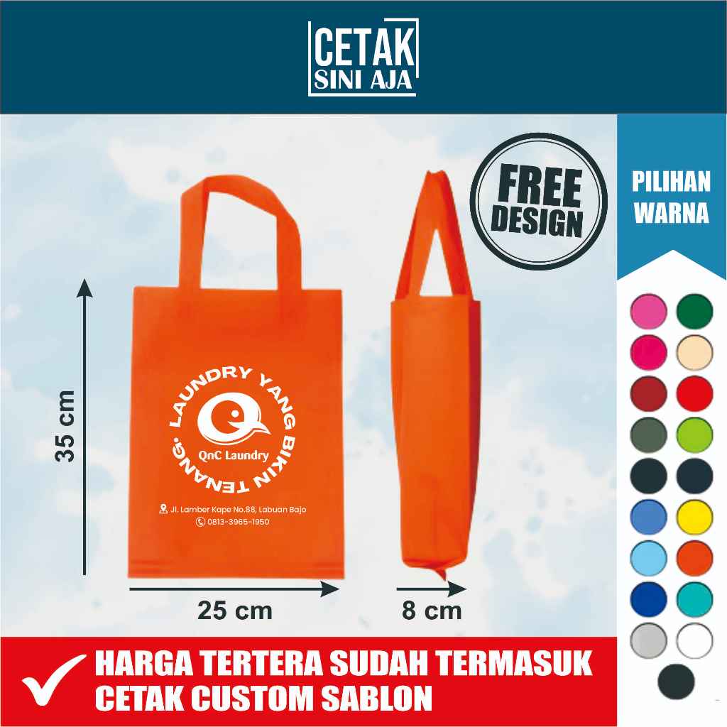 

Custom Sablon Tas Belanja Handle Spunbond Goodie Tote Bag Logo