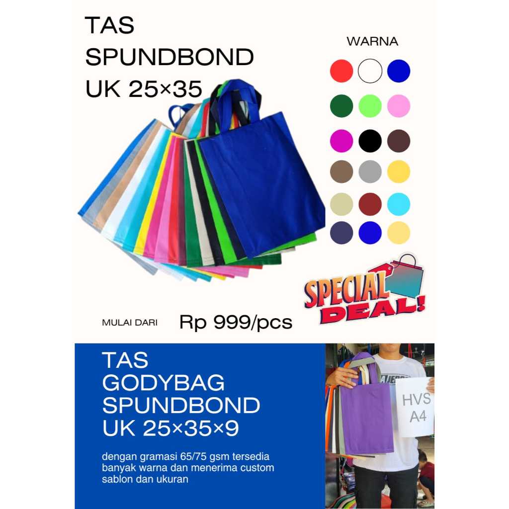 

TAS HLS SPUNBOND UKURAN 25X35X8 POLOS KUALITAS PREMIUM