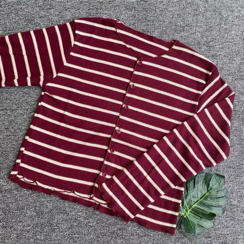 CARDIGAN SALUR WAFLLE / CARDIGAN STRIPE WAFFLE / KARDIGAN CROP TOP
