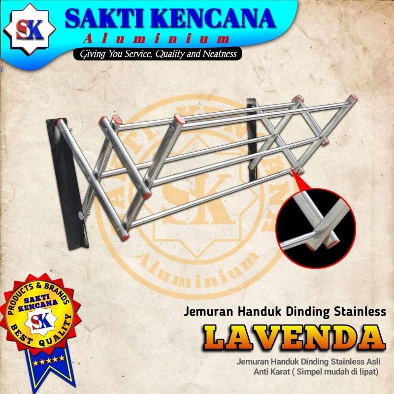 Jemuran Handuk Dinding Stainless Steel Jemuran Lipat tempel Dinding Lavenda SK