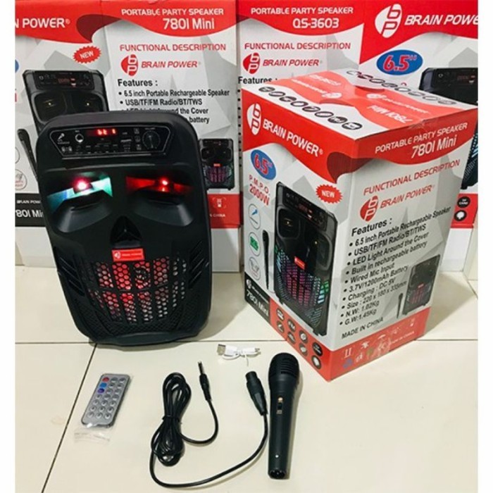 Speaker Bluetooth Karaoke Portable KIMISO BASS QS 7801 MINI + Free Mic Ukuran 6'5