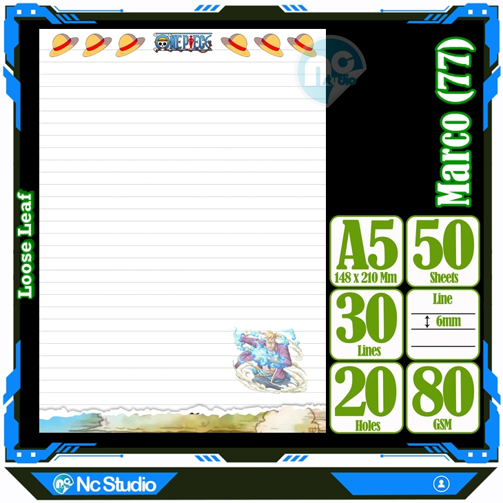 

Loose leaf Kertas binder A5 Isi 50 Lembar Polos karakter Marco Marko Marshal D Teach Kurohige One Piece Anime Kartun Buku Refil isi ulang Repil Vol-20