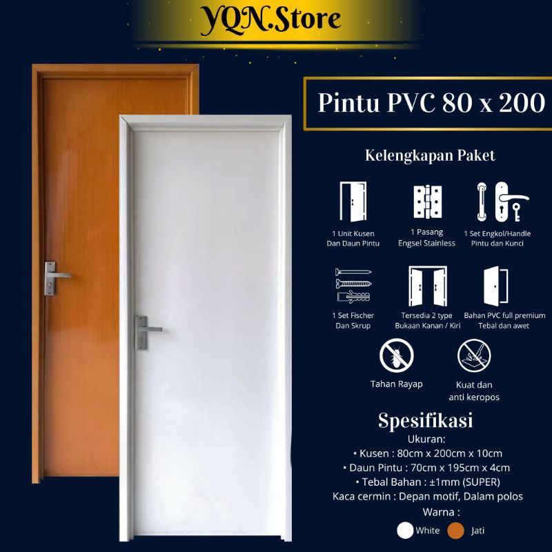 RB Pintu Kamar Tidur PVC Minimalis Ukuran 80x200 Cm - Ringan & Tahan Lama