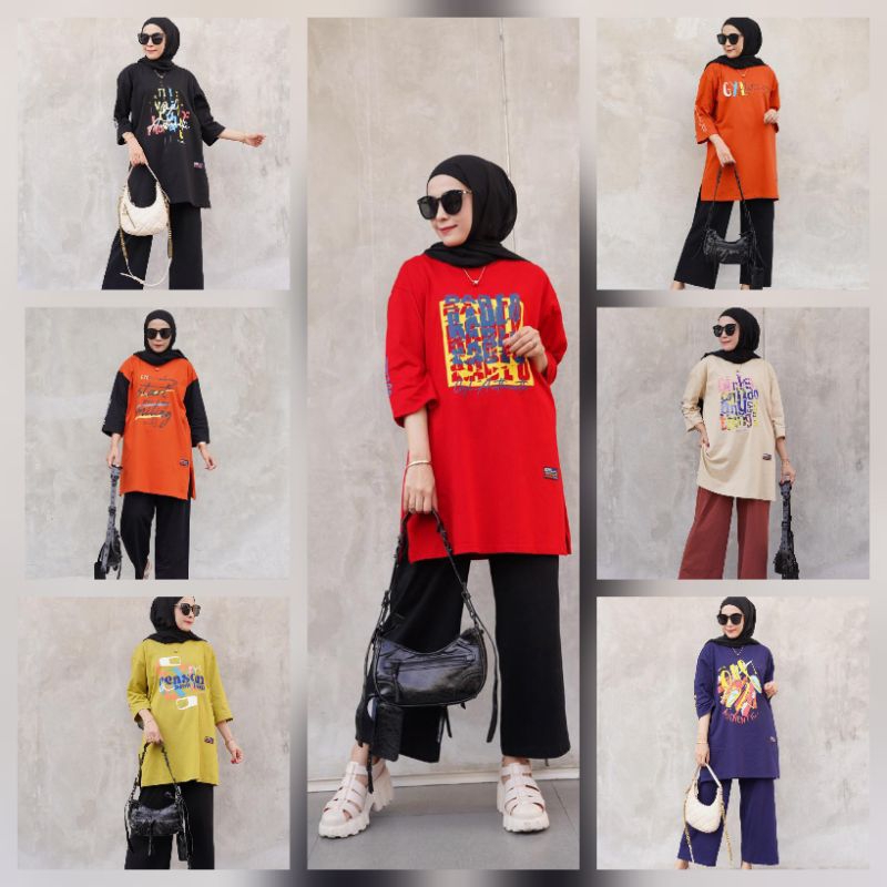 BESTSELLER SETELAN TUNIK OVERSIZE CELANA  KULOT KATUN COMBED GYL