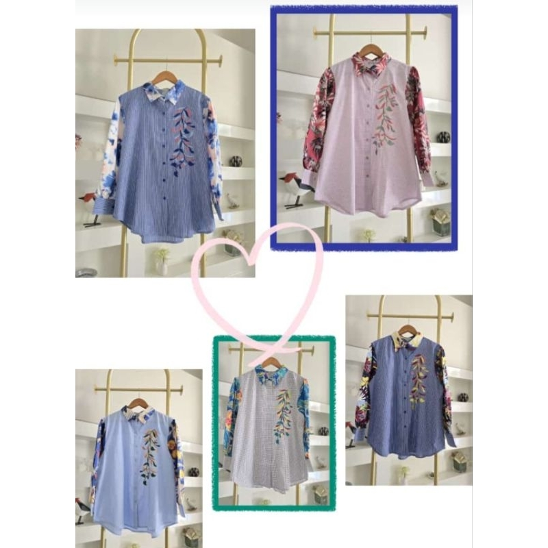 Kemeja Katun jepang 2 motif mix Bordir ori By Edness Kayla