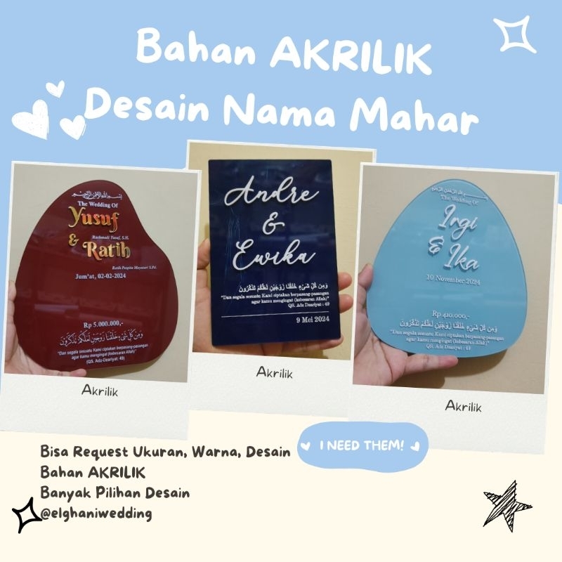 elghaniwedding Bahan Mahar - Bahan Dsign Mahar Akrilik - Akrilik Brush - Nama Hiasan Box Mahar - acc