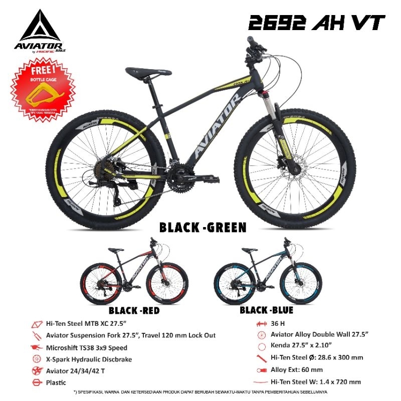 SEPEDA GUNUNG DEWASA MTB AVIATOR 2692  XT / AH VT / UK 26 / 27.5 INCH  MURAH 