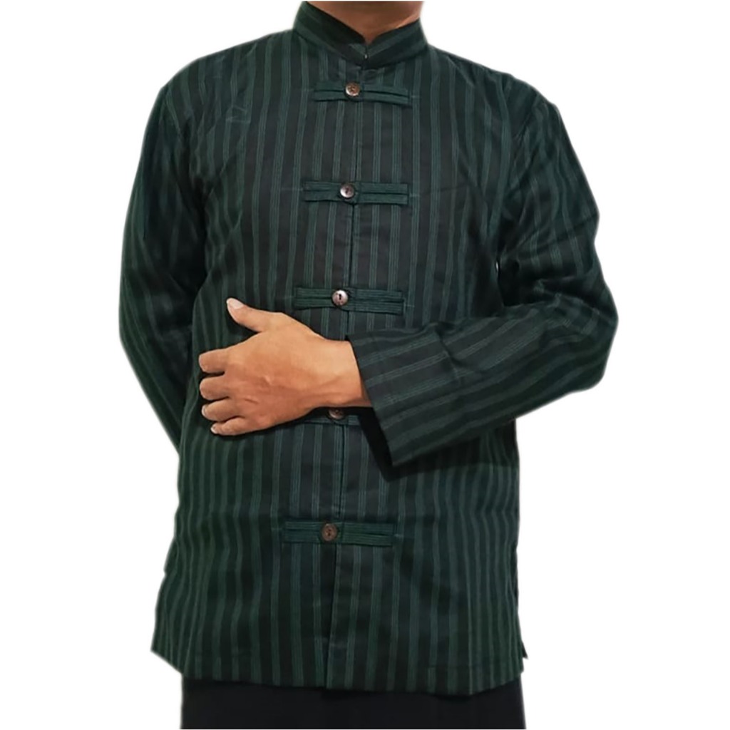 Baju Lurik Koko Motif Lurik Jawa Khas Jogja Hijau