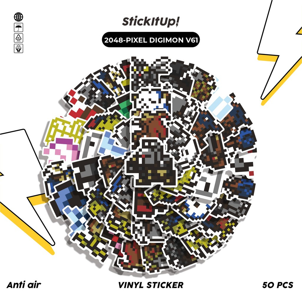 

COD✨ 50 Pcs Stiker Pack PIXEL DIGIMON V61 Lucu Aesthetic Vynil Waterproof untuk Freebies Sticker Buku Journal Casing HP Laptop