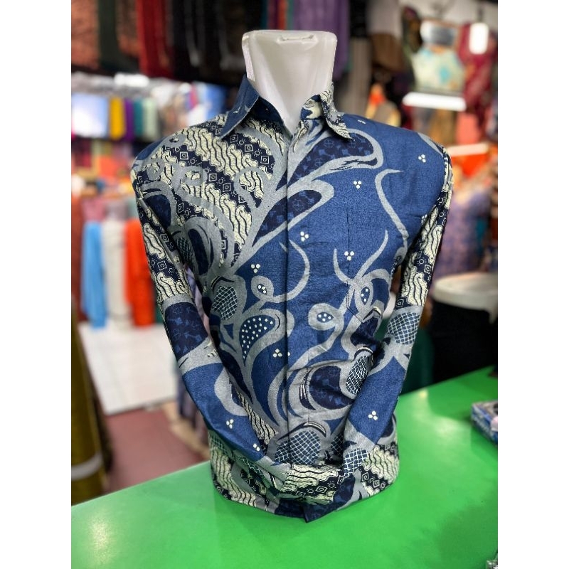 KEMEJA BATIK WARNA ICE BLUE/BLUE ICE||SIZE LENGKAP