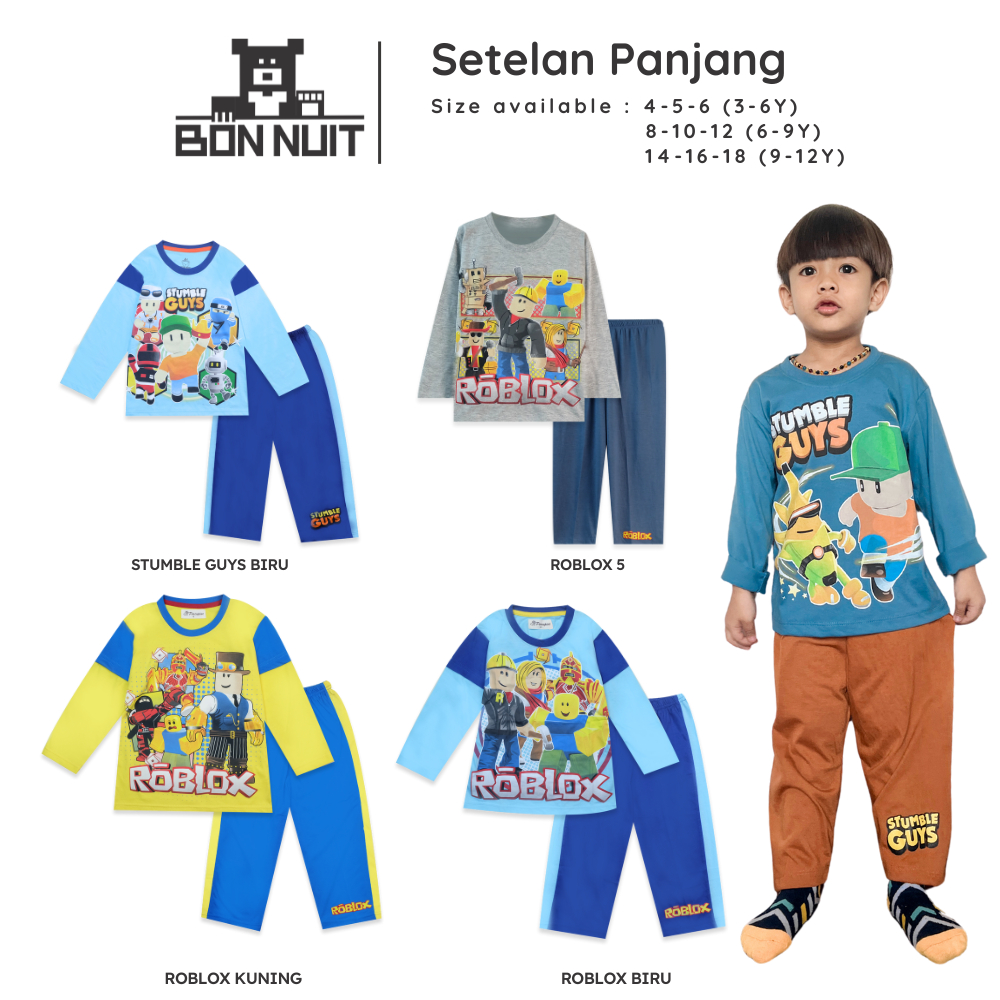 BONNUIT - Setelan  Piyama Tangan Panjang  Anak Laki Laki Stumble Guys Baju Roblox  Series Usia 4 - 1