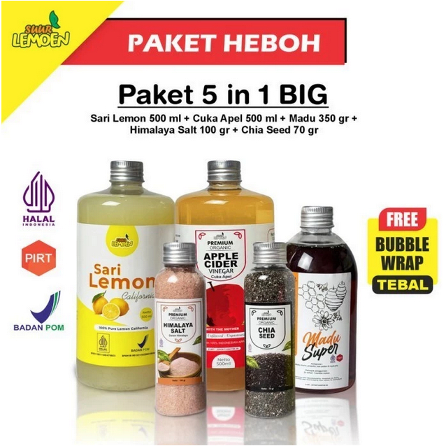 

Paket Diet dan Detox 5in1 BIG Cuka Apel, Sari Lemon, Chia Seed, Madu Hutan, Garam Himalaya Suur Lemoen ID_TK