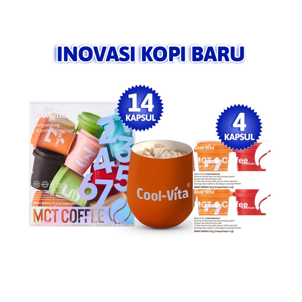 

Inovasi Kopi baru Coolvita 14 Cup MCT Coffee Capsule + 1 Mug (Random Colour Cantik) + 2 Box MCT Coffee (Random) MU2