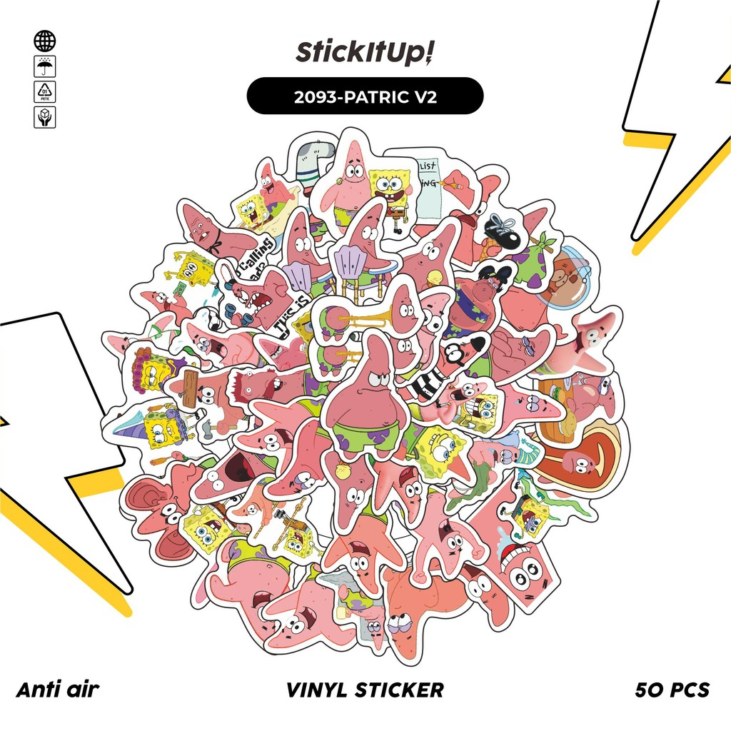 

COD✨ 50 Pcs Stiker Pack PATRIC V2 Lucu Aesthetic Vynil Waterproof untuk Freebies Sticker Buku Journal Casing HP Laptop
