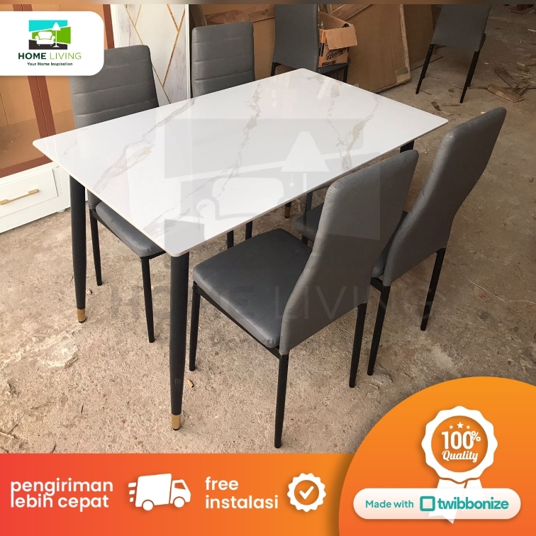 HOMELIVING - meja makan granit 4k/Set meja granit 4 kursi/Meja makan granit minimalis/Meja makan gra
