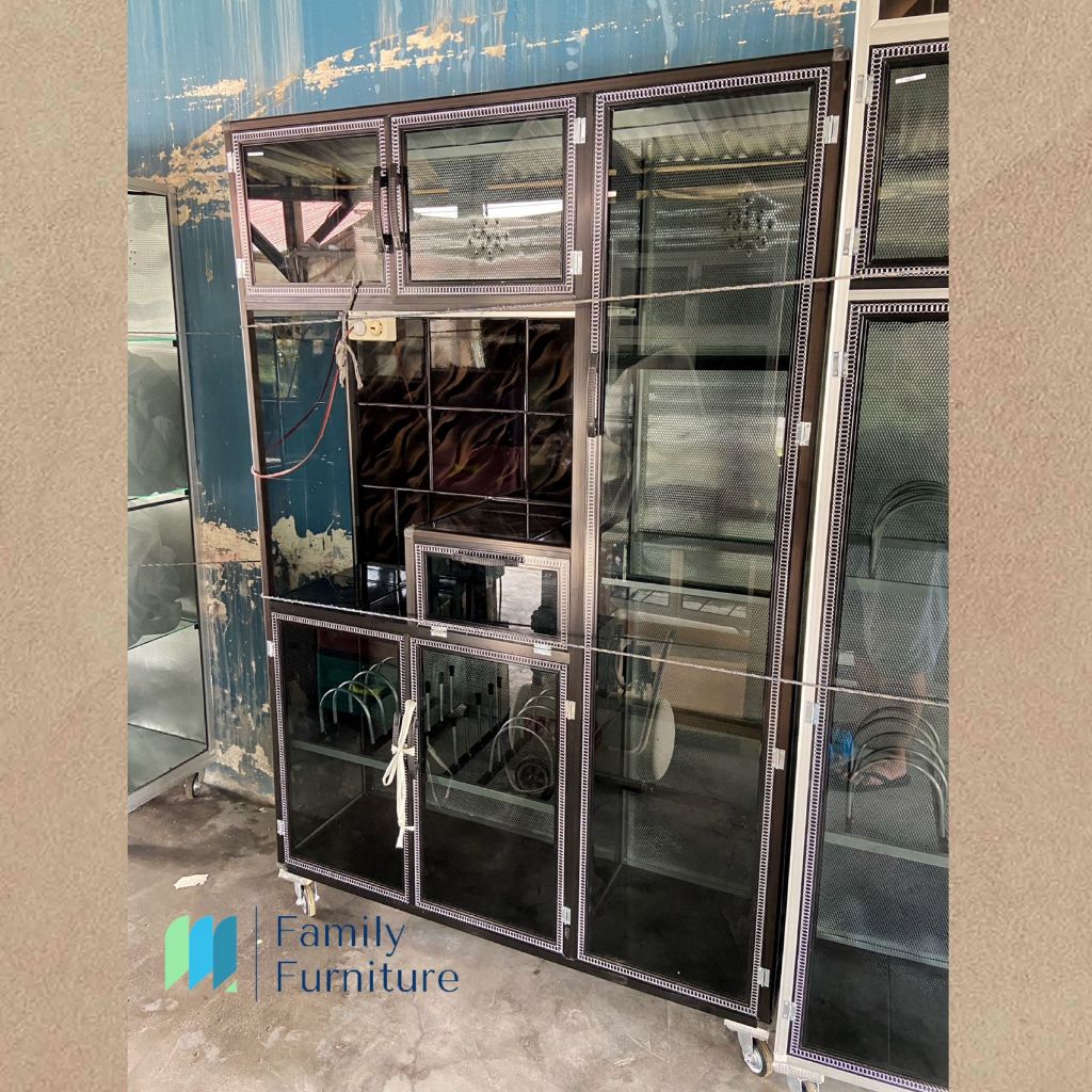 Lemari Rak Piring 3 Pintu Tempahan Aluminium Dinding Belakang Plat