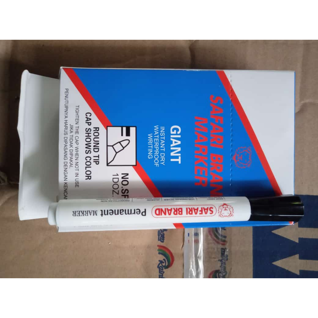 

(1Pack isi 12pcs) SPIDOL PERMANEN MARKER, BESAR, INSTAN DRY HITAM MERK SAFARI