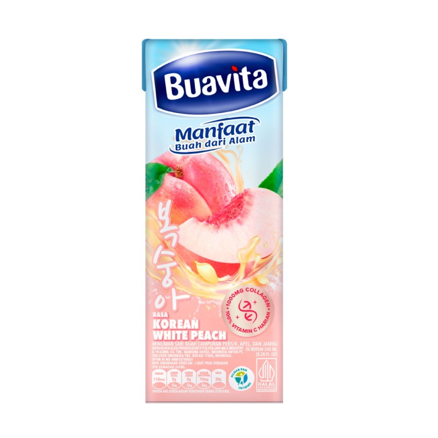 

BUAVITA Jus Buah Korean White Peach Minuman Kolagen Kaya Vitamin 245ml
