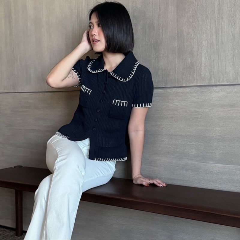 duma mina knit top navy