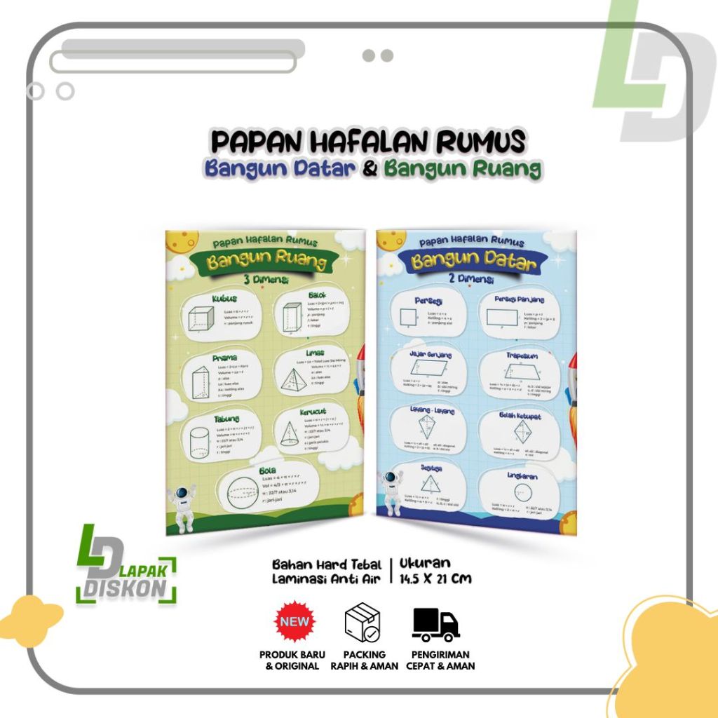 

Table Papan Hafalan Rumus Bangun Datar & Bangun Ruang Bahan Hard Tebal Laminasi Anti Air Ukuran 14,5 x 21 cm Varian Hijau-Biru (Papan Hafalan)