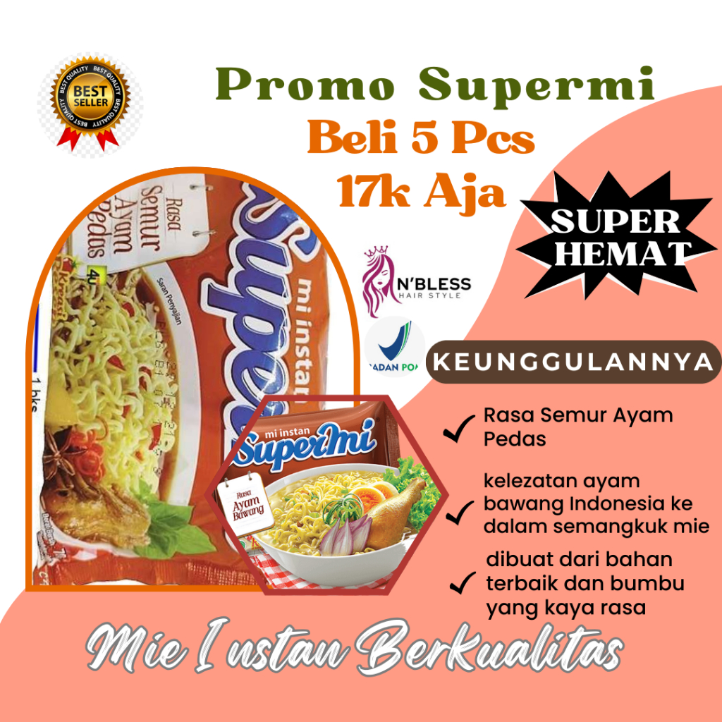 

(PAKET ISI 5 SUPERMI HANYA 17K AJA) PROMO MI INSTAN RASA AYAM BAWANG 75 GRAM TERMURAH