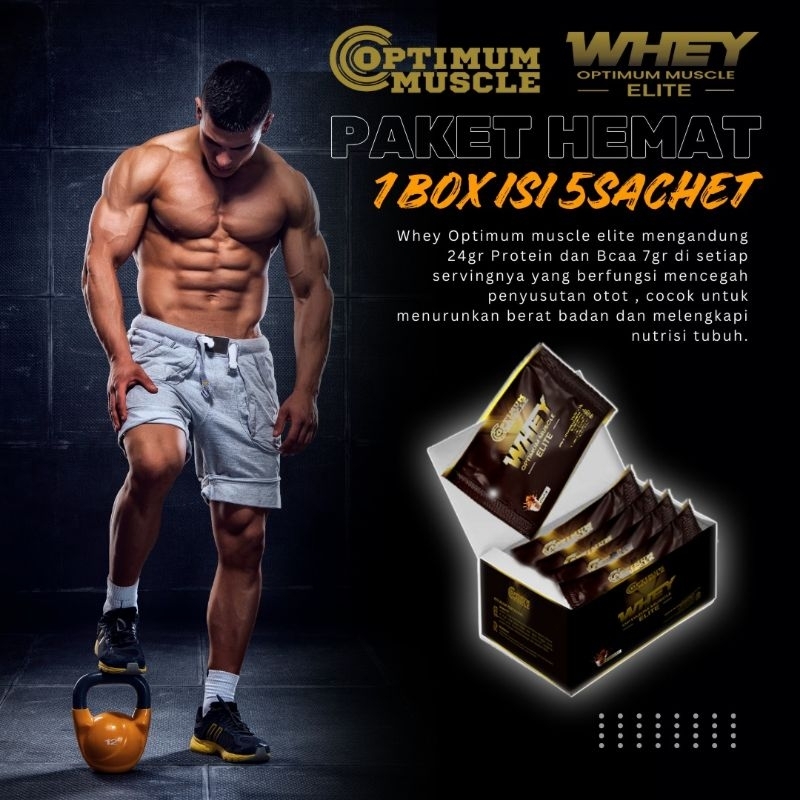 Promo Susu Whey optimum elite Protein isi 5 Sachet - Suplemen fitness - Pembentuk Otot - Defisit kal