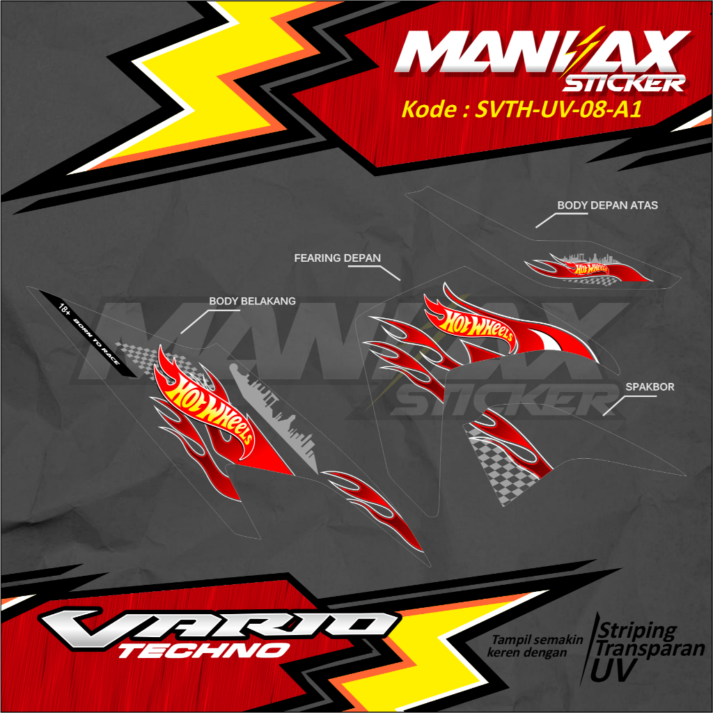 STIKER STRIPING TRANSPARAN VARIO 110 OLD / VARIO TECHNO 110 MOTIF HOTWHEELS CUSTOM - SVTH-UV