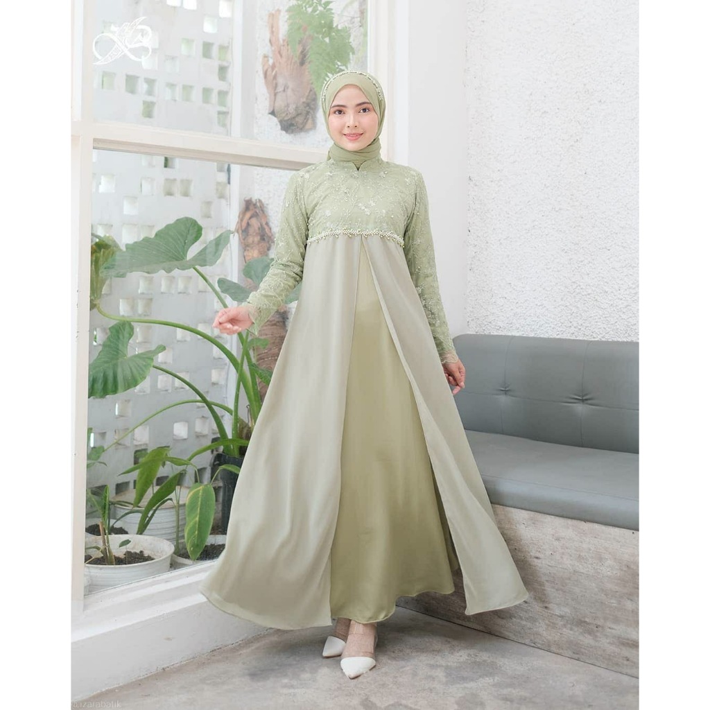 Ready Stok Jumbo Gamis Brukat Kondangan Dress Zalla Sage Green Gaun Modern Dress Brukat