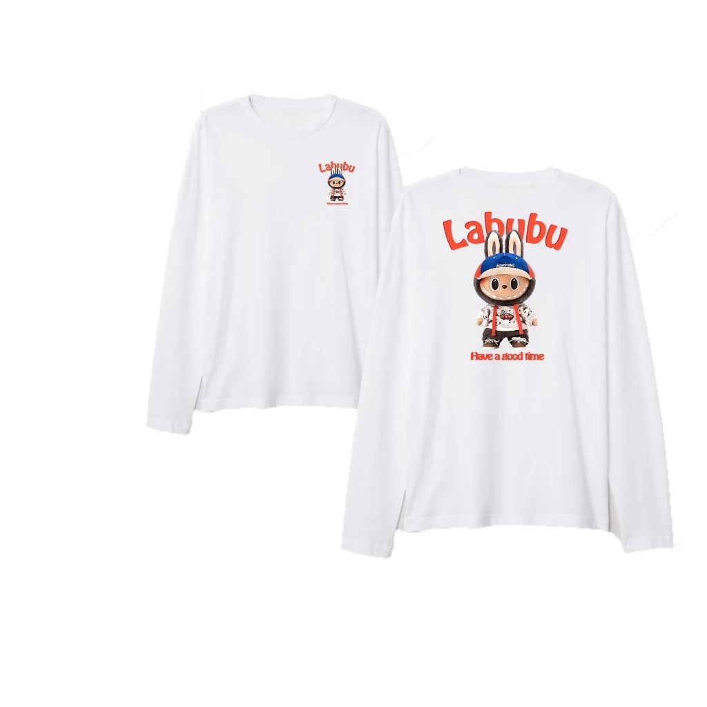 FWSHOP Kaos lengan panjang BP Lisa labubu oren have a good time sablon 2 sisi cewe cowo free foto la