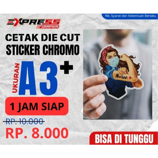 

CETAK STIKER LABEL CHROMO (TIDAK TAHAN AIR) KEMASAN A3+ + DIE CUT