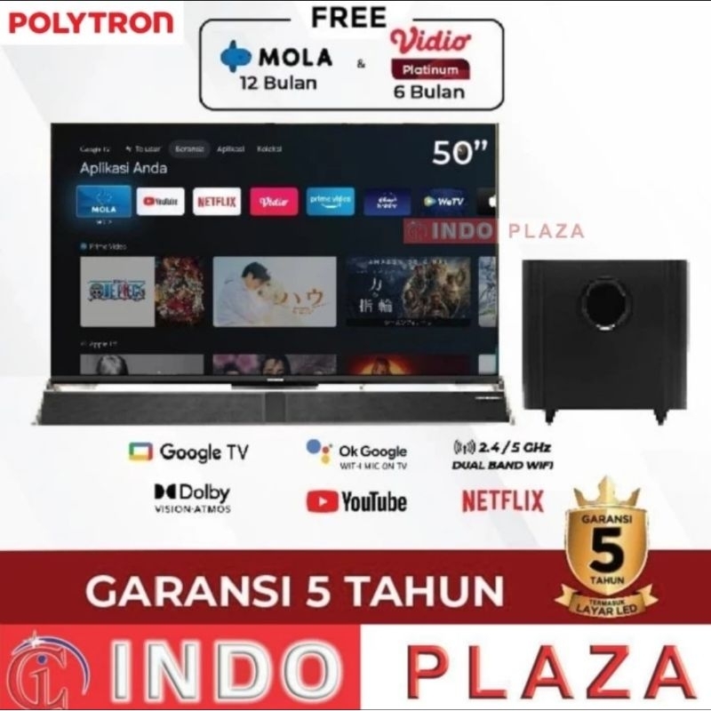 TV POLYTRON 50 4K UHD GOOGLE TV SMART CINEMAX SOUNDBAR PLD-50BUG5959 (KHUSUS MEDAN)