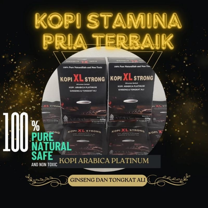 

Kopi XL Strong kopi arabica platinum Ginseng & Tongkat ali 1 box isi 5 sachet