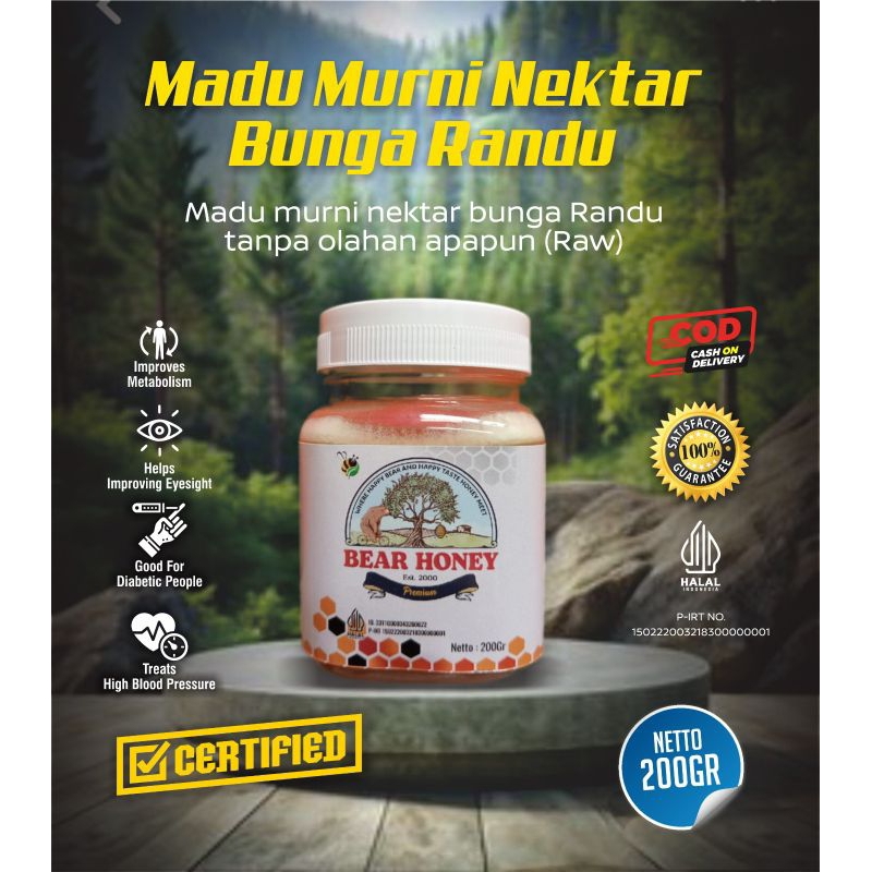 

MADU Mentah Murni BEAR HONEY FULL NEKTAR BUNGA RANDU Kemasan 200 gram