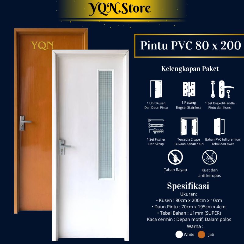 Pintu Kamar Tidur Minimalis 80x200 cm Komplit Kusen Pintu Engsel Handle Engkol Kunci