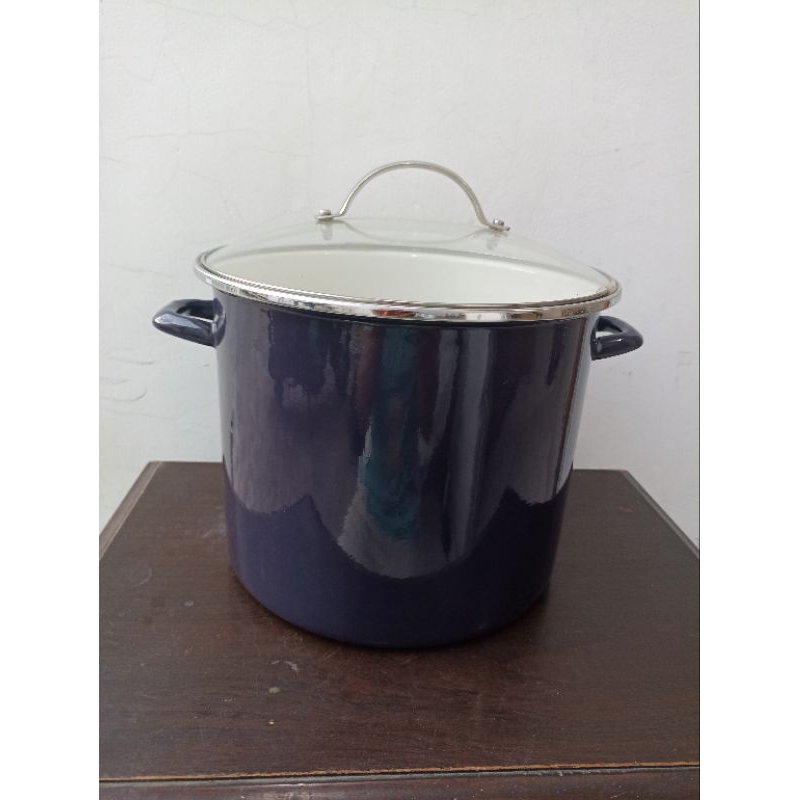 Panci Stock Pot Ungu Jumbo 20 QT 18 L 32 Cm Tutup Kaca Enamel KSI