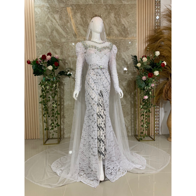 gaun pengantin Akad putih mewah murah