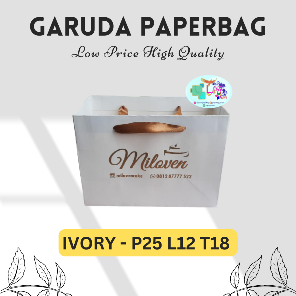 

Paperbag Bolu Murah, paperbag kue size 25x12x18 bahan ivory putih plus sablon