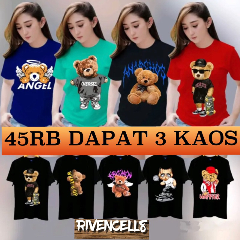 PROMO PAKET HEMAT ISI 3 PCS KAOS TEDY BEAR 45RB KAOS MOTIF DISTRO DEWASA BISA UNTUK PRIA WANITA Kaos