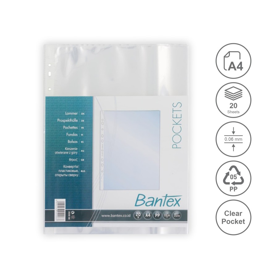 

Bantex PP Pocket File Sheet Protector A4 Isi 20 Lembar Transparan