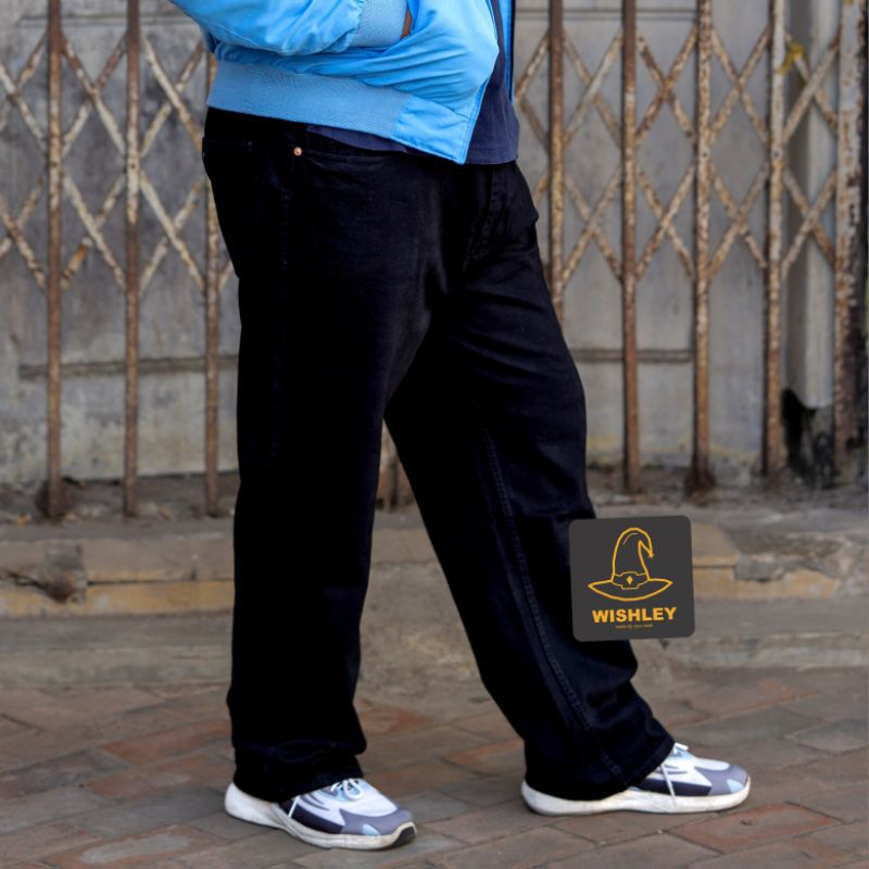 Celana Jeans Jumbo Pria Warna Hitam Pekat Big Size