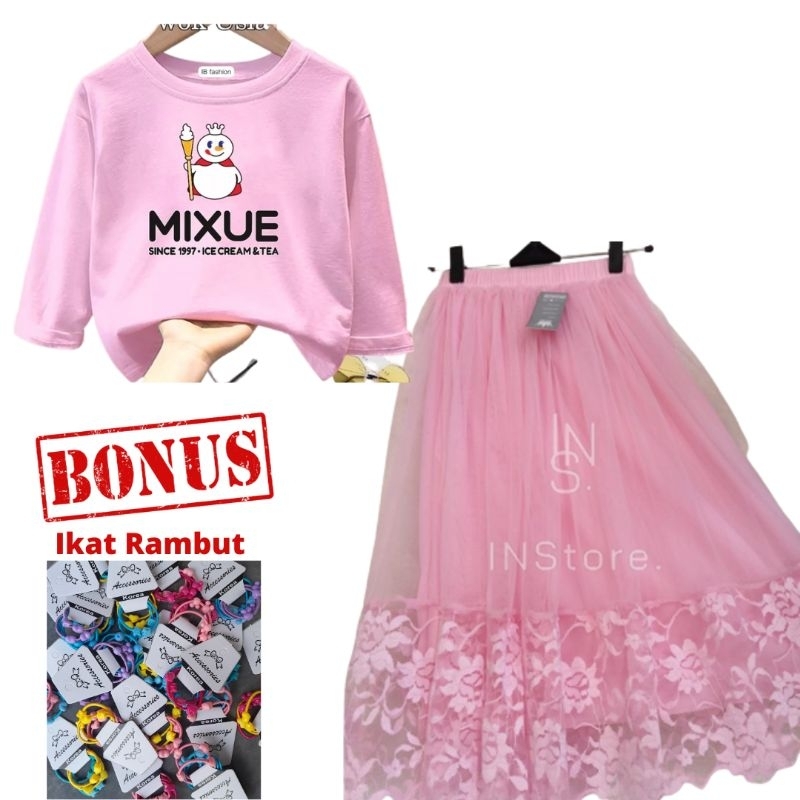 Setelan mixue anak usia 1 2 3 4 5 6 7 8 9 10 11 12 tahun TK SD bayi one set stelan kaos panjang pend