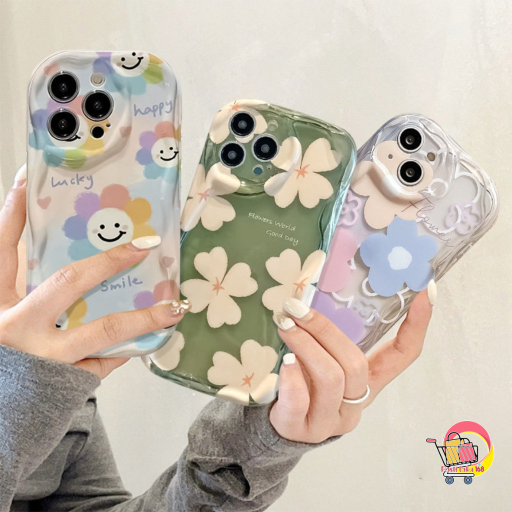 SS849 Case Untuk REDMI XIOMI 13 13C NOTE 8 9 10 10S 11 11S PRO 4G 5G 12 4G 9 pro 13 3D Wavy Curved Edge Fresh Flowers Shockproof Airbag Glossy Tpu Soft Back Cover PL4296