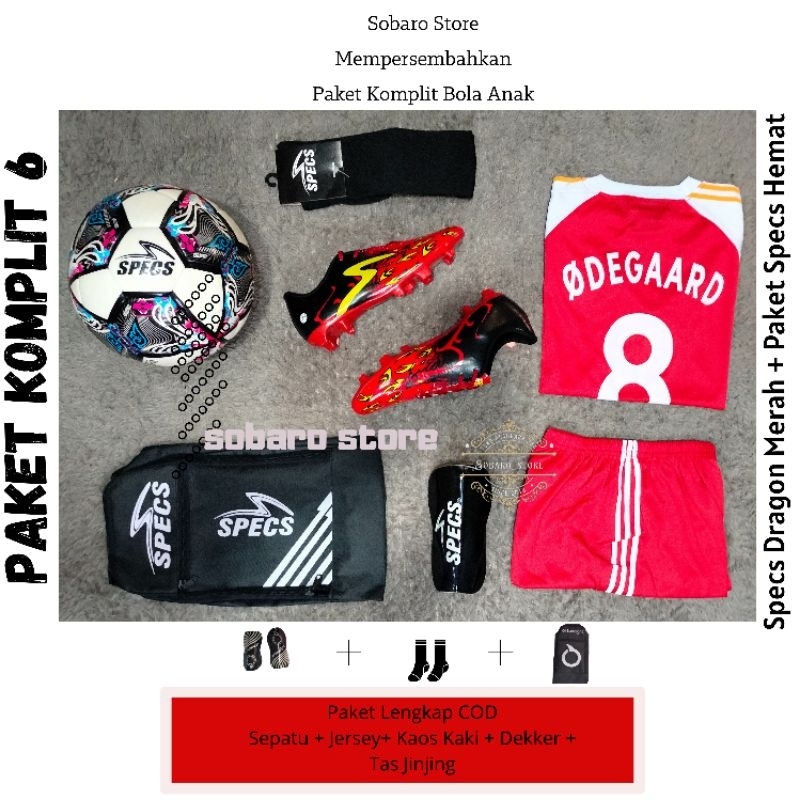 PAKET SEPATU BOLA ANAK SPECS DRAGON BIRU FREE JERSEY DAN TAS  LENGKAP