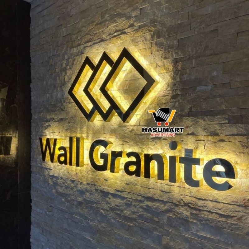 Huruf Timbul Stainless Silver + Lampu (Bebas Custom Tulisan / Logo) Letter Timbul