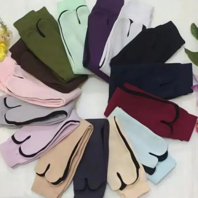 Kaus kaki wanita jempol muslimah panjang selutut polos warna bahan nilon