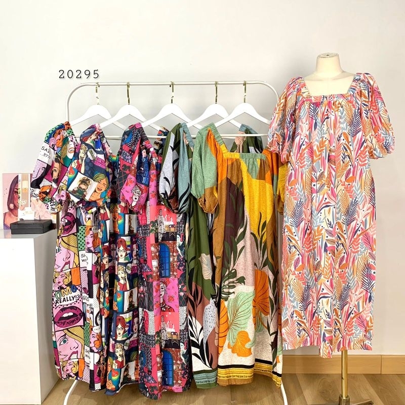 20295 Dress Bunga Babydoll Ruffle tangan Balon pendek Import Bangkok Premium/ Dress Tunik Wanita len