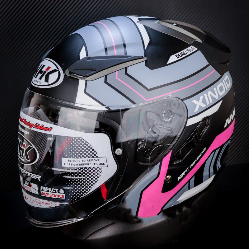 HELM NHK R1 XINOID  BLACK PINK DOFF  DOUBLE VISOR