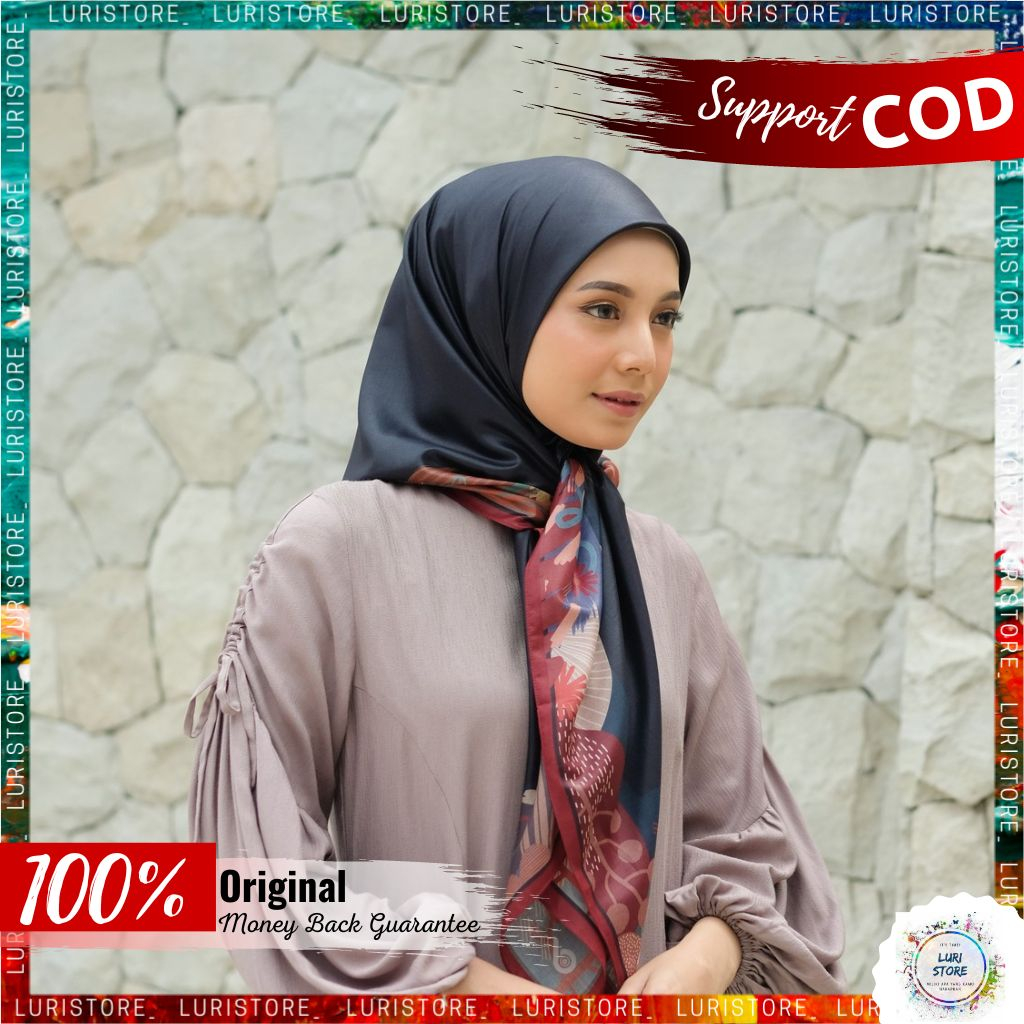 KERUDUNG DEENAY ORI ODESSA BLUE BLACK Hijab Jilbab Segi Empat Segiempat Voal Motif Denay Terbaru