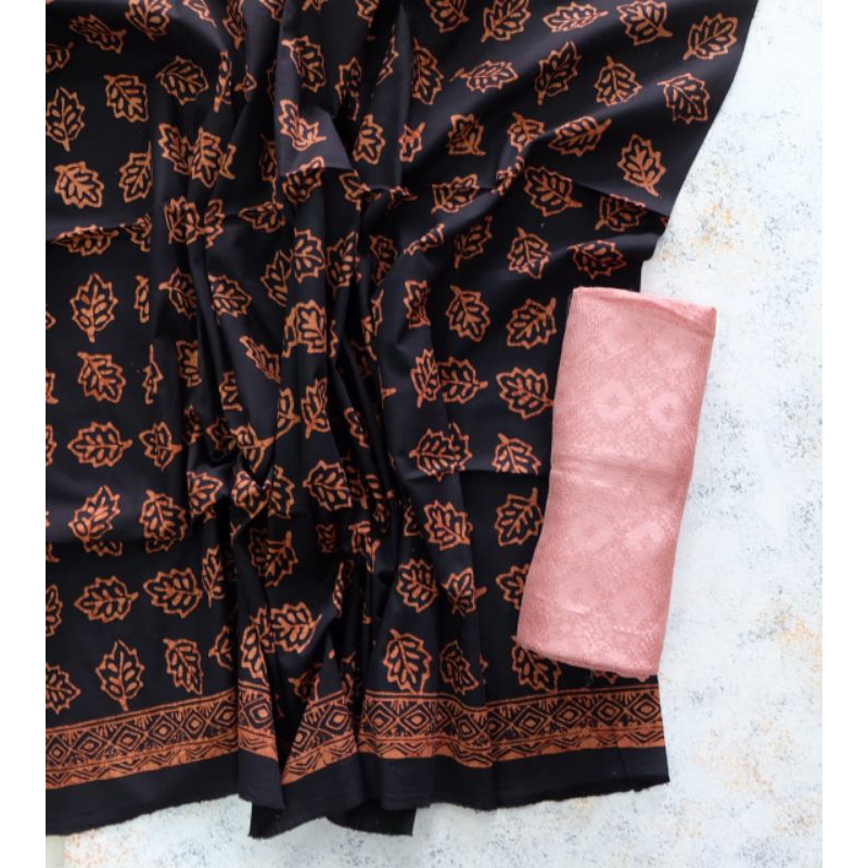 KAIN BATIK CIREBON SOGAN REMEKAN KLASIK HITAM COKLAT BATIK FARIZA KATUN CAP SETELAN VISCOSE POLOS