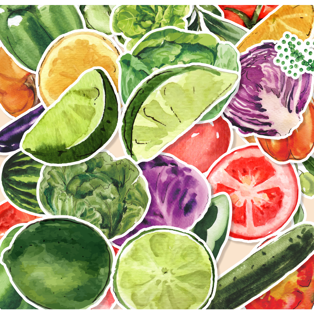 

random stiker VEGETABLE -watercolor/random stiker satuan/stiker kartun lucu/random/murah/stiker satuan/murah/animal lucu